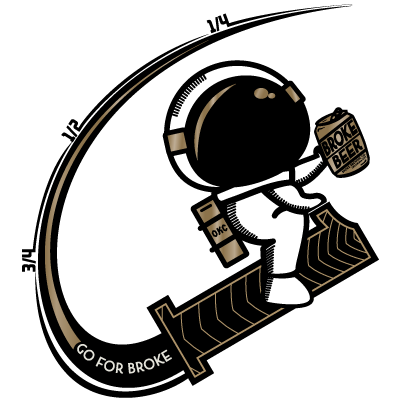 broke brewing one year anniversary graphic of moon man on a number one resembling a space ship 